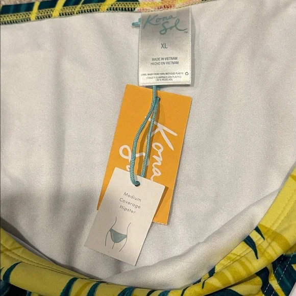 Kona Sol Yellow Leaf Print Bikini Bottom - Picture 3 of 7